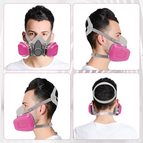 Active Carbon Gases Chemical Respirator - for Vapor,Paint,Dust,Formaldehyde,Sanding,Polishing,Spraying,Machine Polish (Pink)