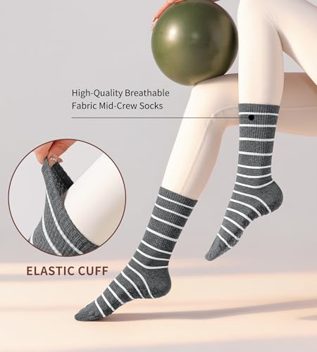 Pilates Socks with Grips for Women - 4 Pairs Non-Slip Yoga Crew - Black
