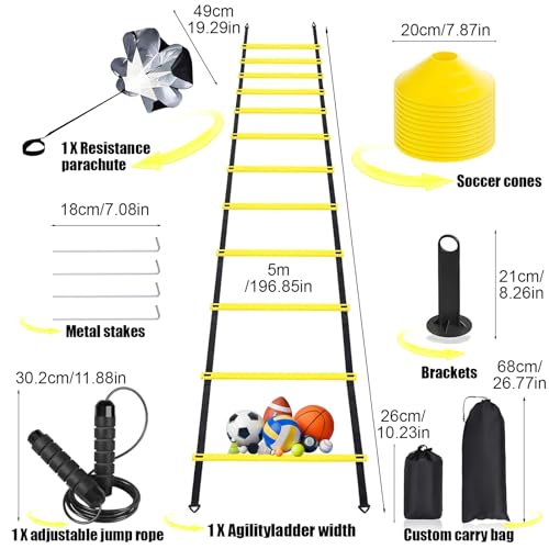 20ft Speed Agility Ladder Training Set with Cones & Jump Rope