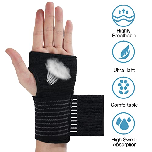 Elastic Wrist Brace Support - 2 Pack Adjustable Compression Wrap - Black