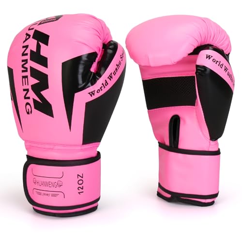 PiscatorZone 12 oz Pink Boxing Training Gloves for Women & Adults – Shockproof, Breathable Muay Thai Sparring