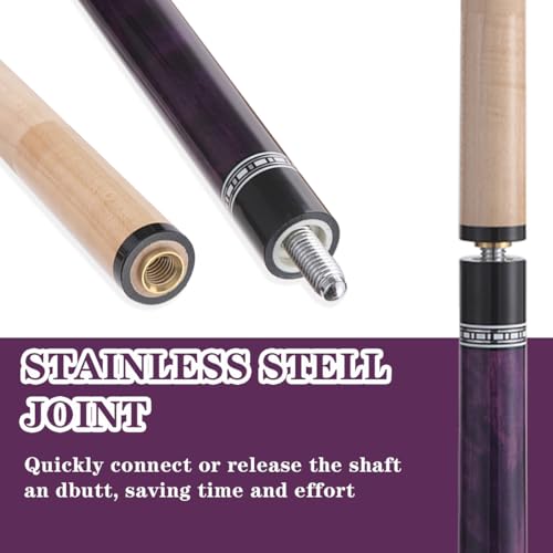 Kuntu Yimu 20oz Purple Pool Cue Stick with Case, 12.5mm Tip, Maple, Black Linen Wrap