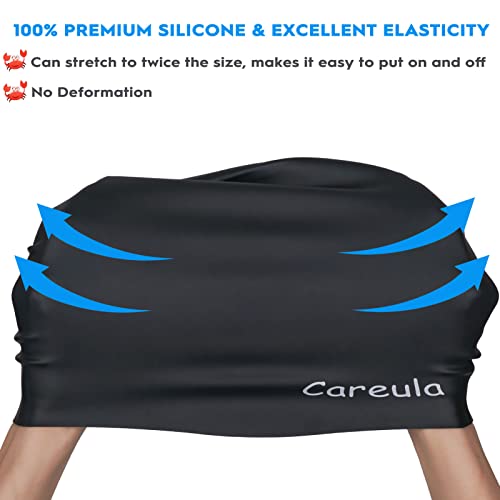 Careula 2 Pack Kids Large Silicone Swim Cap for Long Hair – Black & Rose Red