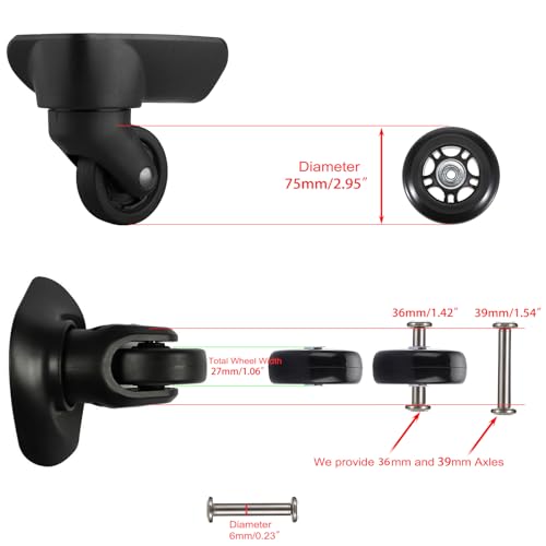 Luggage Replacement Wheels Kit - 75mm x 24mm, Set of 2