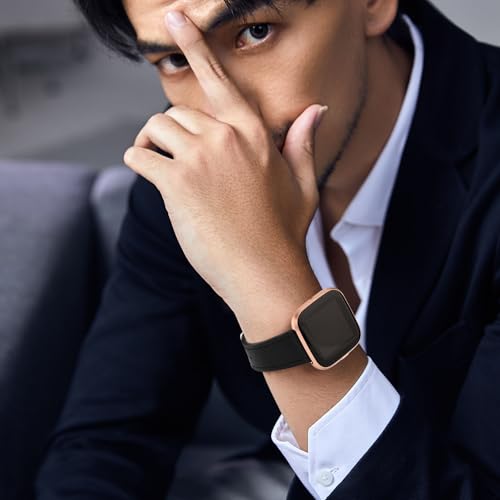 Genuine Leather Replacement Band for Fitbit Versa 2 - Black