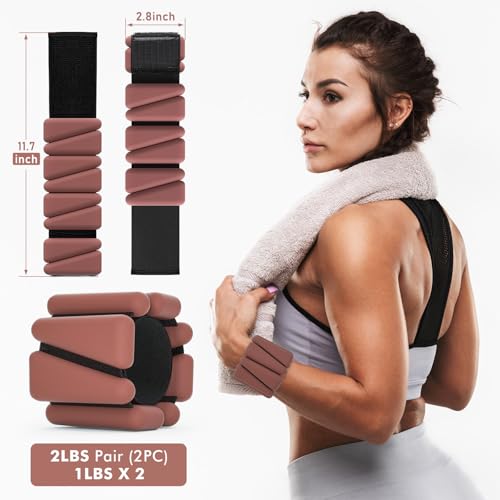WUSOPU 2 lb Dark Brown Wrist & Ankle Weights - 1 lb Each, Adjustable Silicone