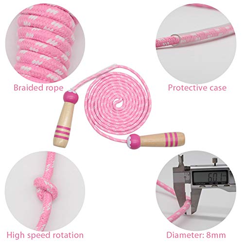 Adjustable 7ft Cotton Jump Rope with Wooden Handle - Pink