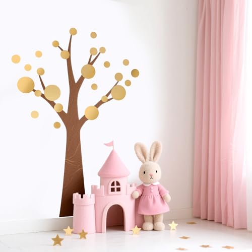 348 Pcs Polka Dot Gold Wall Decal Circle Sticker, Classroom Wall Decals Gold Bedroom Decor Round Art Stickers Playroom Decor Removable Sticker Girl Decals Decoration for Girls Bedroom (6 Sheets)