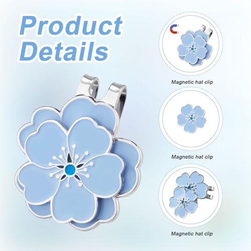 Magnetic Golf Ball Marker with Hat Clip - Blue Flower Design