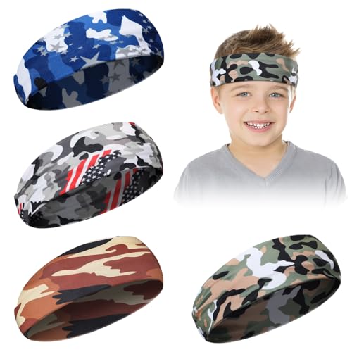 Boys Elastic Headbands - 4 Pcs Camouflage Color Set