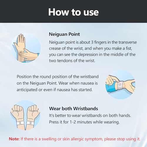 Motion Sickness Wristband - Anti-Nausea Acupressure Relief, Large, 2 Pairs - Black