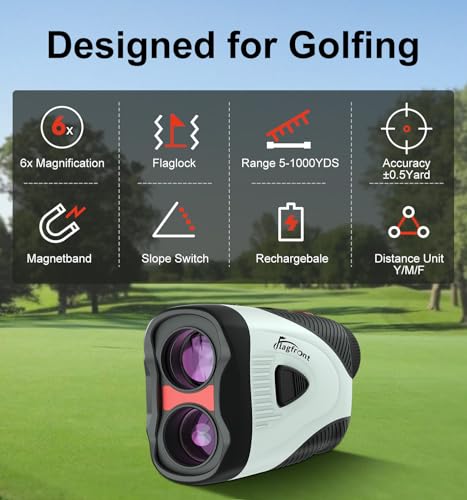 Flagfront Golf Rangefinder with Slope & Magnet, 1000Y Distance, 6X Zoom
