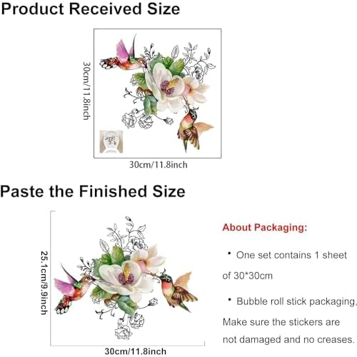 Birds Flowers Butterfly Toilet-Floral Birds Butterfly Toilet Seat Decals-DIY Removable Waterproof Toilet Sticker-Seat Lid Stickers Self-Adhesive Bathroom Wall Sticker for Cistern Decor 11.8x11.8in