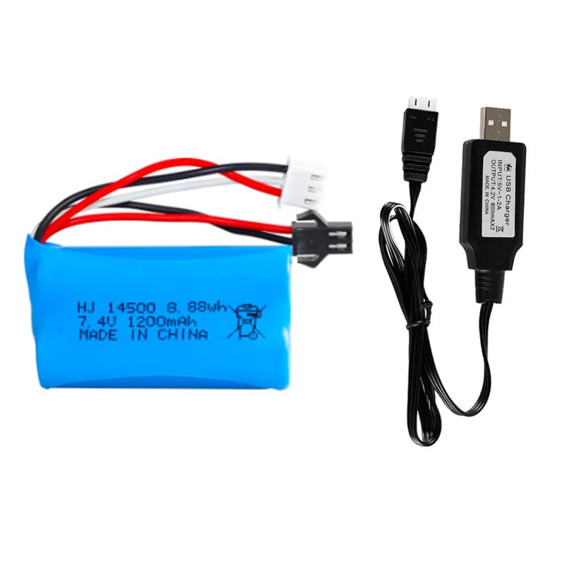 7.4V 1200mAh Li-ion Battery with USB Charging Cable - SM2P Plug