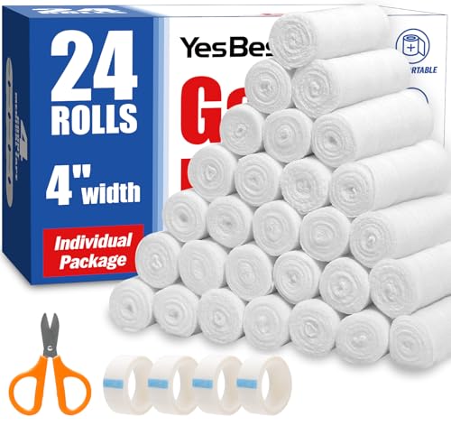 YesBes 24 Pack Gauze Rolls, 4 in x 4.1 Yards, Premium Wrap Roll for