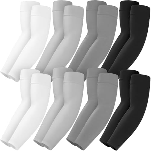 8 Pairs UV Sun Protection Arm Sleeves for Outdoor Sports & Work - Black, White, Gray, Gray - Mochabao