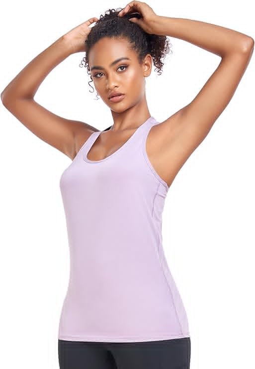 TELALEO Women's Workout Tank Tops 5 Pack Racerback Compression Sleeveless - Slim Fit & Medium Sizes, Black/Grey/White/Red/Purple