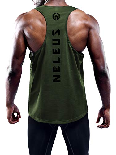 Men's 3 Pack Dry Fit Y-Back Muscle Tank Gym Shirt - Large, Black/Grey/Olive-Green
