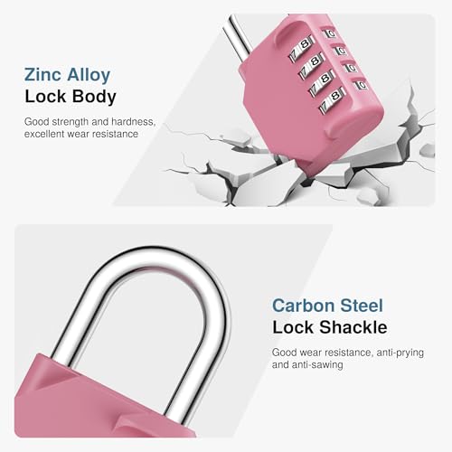 Puroma Combination Lock 4 Digit Waterproof Locker Locks Secure Outdoor Padlock for Gym Lockers, Toolboxes, Gates, Fences, Storage, Sports Locker, Cabinets (Rose Pink)