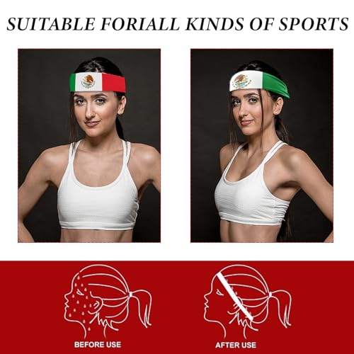 Mexican Flag Headband - 2 Pack Soft Polyester for Sports