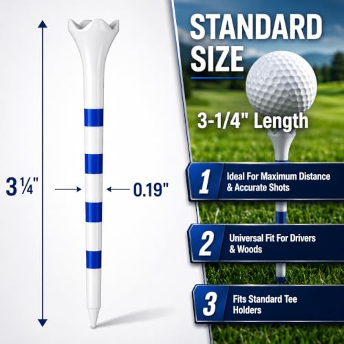 Professional Plastic Golf Tees 3-1/4 Inch - 4-Prong Low-Friction - Blue 30pcs