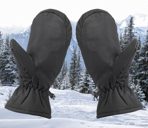 Thermal Winter Ski Mittens - Waterproof Windproof Snow Gloves - Black