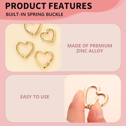 Heart Shaped Carabiner Keychain Clips - 12Pcs Gold