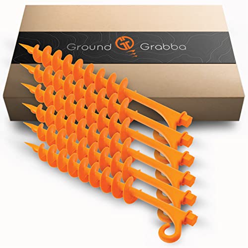 GROUNDGRABBA Lite Orange Screw-In Tent Stakes for Soft Ground - 6 Pack