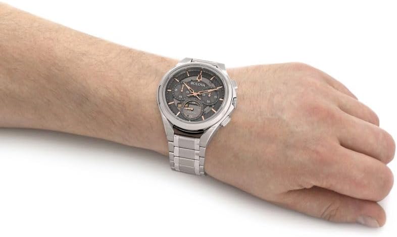 Bulova Curv Stainless Steel Watch - Grey Dial | 44mm | Sleek Design & Precision Timekeeping
