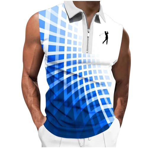 Men's Quarter Zip Golf Tank Top - Sleeveless Polo Shirt - Blue, X-Large