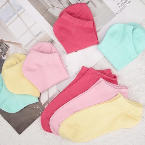 Low Cut Ankle Socks for Girls - 12 Pairs, 4-6 Years - Pink, Light Rose Red, Cream Yellow, Sky Blue