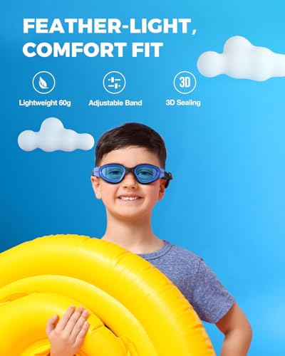 OMID Kids Swim Goggles A0-Black Blue Frame Clear Blue Lens - Comfortable, Anti-Fog, UV Protection for Ages 6-14