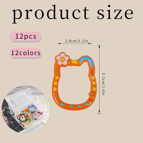 WTYONZEL 12 Pack Cute Cat-Shaped Aluminum Carabiner Keychains - Color 1