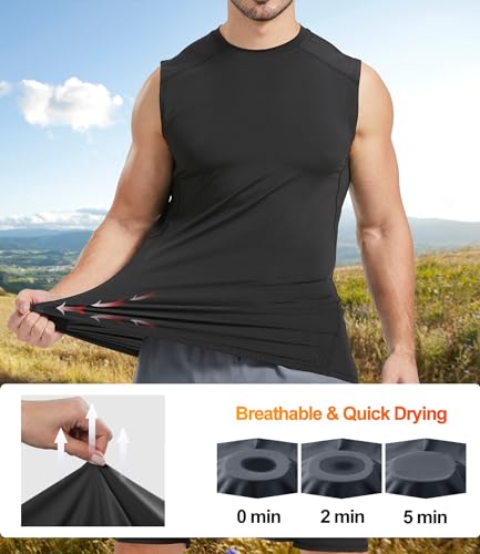 Men's Sleeveless Compression Workout Tank Tops - 5 Pack