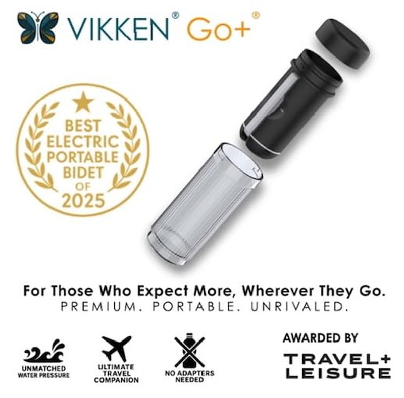 VIKKEN® Travel Bidet USB-Type C Electric Rechargeable Mobile Handheld Ultra Strong Water Spray Personal Hygiene Self Care for Men & Women, Go+ 300ml White