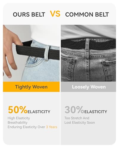 Stretch Belt for Men - Adjustable Braided Nylon Elastic Belt