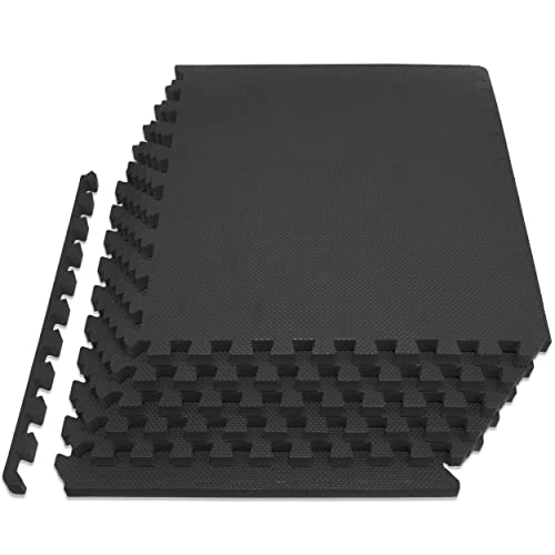 Extra Thick Exercise Puzzle Mat ¾-Inch - Black, 6 Tiles (24 SQ FT)