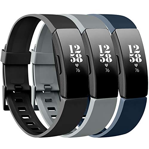 Sport Bands for Fitbit Inspire HR & Ace 2 - Black/Gray/Navy Blue, Large