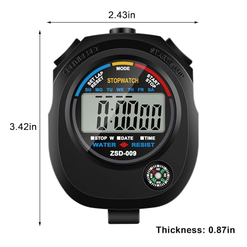 Digital Stopwatch Timer with Whistles - Water Resistant, Large Display for Sports & Coaching