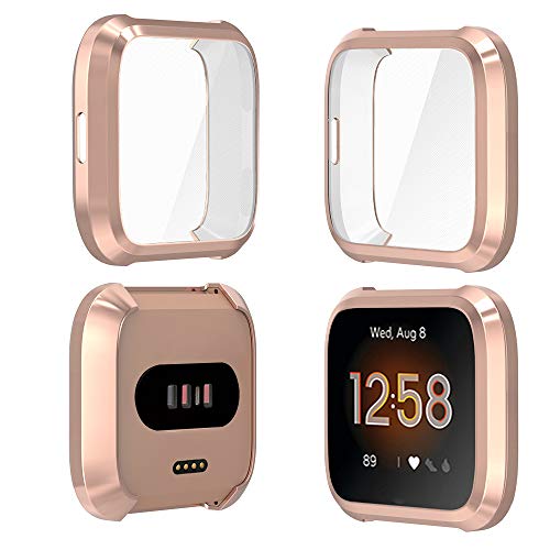 4-Pack Screen Protector Case for Fitbit Versa Lite Edition - Clear, Black, Silver, Rose Gold