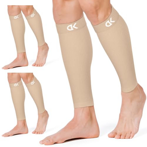 CharmKing Calf Compression Sleeve 15-20 mmHg - 3 Pairs, Large-X-Large Beige