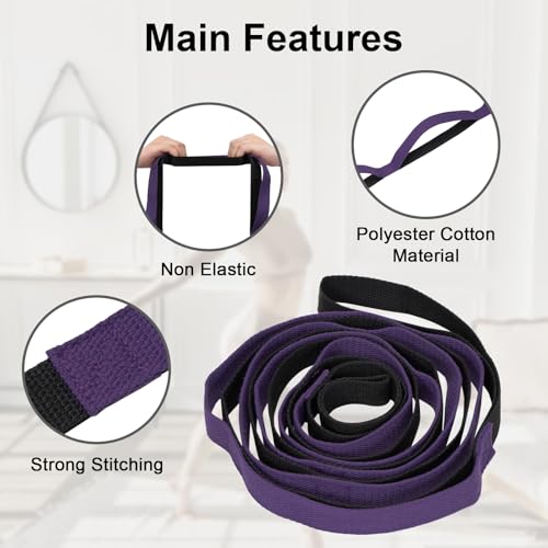 Yoga Stretching Strap with 10 Loops - 78-Inch Exercise Band - Black