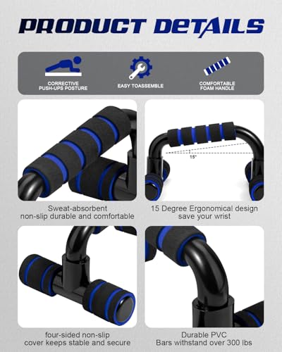 Ergonomic Push Up Bars - Portable Handles for Strength Training - Blue