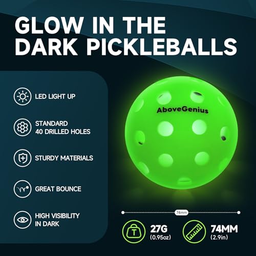 AboveGenius 12 Pack LED Light Up Pickleball Balls, Glow in The Dark for Night Play