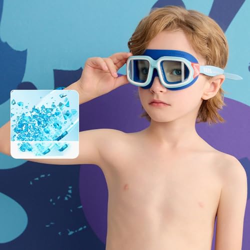 Water Time Kids Swim Goggles for Ages 4-12 (Blue) – Clear Vision, Anti-Fog, UV Protection, Comfortable Fit