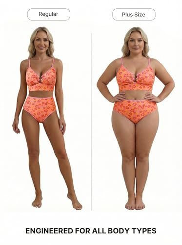 Herseas Women's High Waisted Bikini Sets 2 Piece O-Ring Bathing Suit - XL Orange Floral