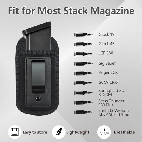 2 Pack Universal Magazine IWB Pouch Concealed Carry 9mm .40 .45 .380