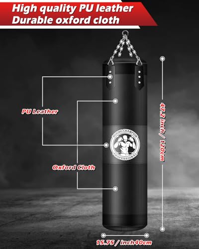 YORWHIN 4ft Unfilled Punching Bag with Chain Ceiling Hook, Hand Wraps & Accessories