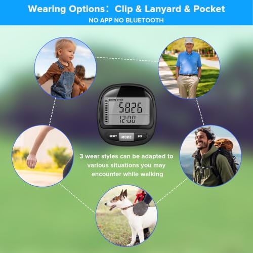 3D Pedometer Step Counter - Simple Walking Tracker with Clip