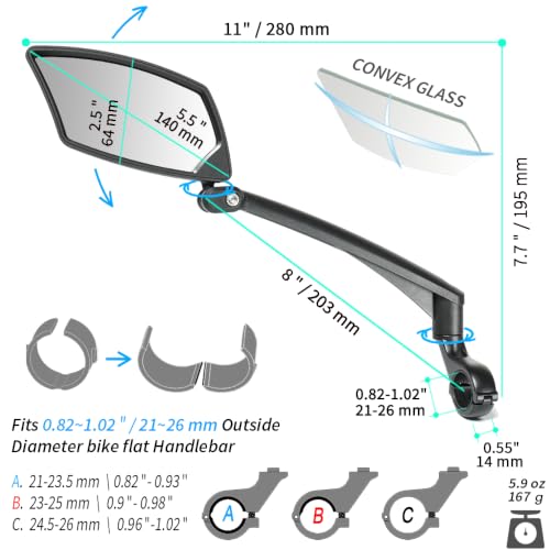 Handlebar Bike Mirror - HD Shatterproof Glass, 360° Adjustable, Silver Lens for Left
